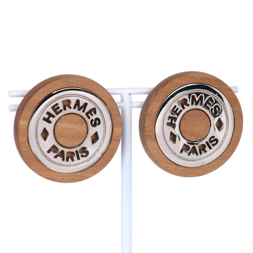 HERMES Earring Wood, Metal Brown/Silver Serie Women Used