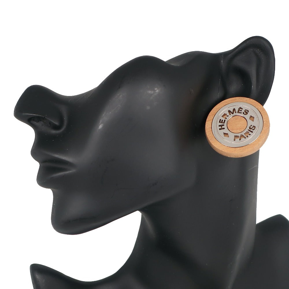 HERMES Earring Wood, Metal Brown/Silver Serie Women Used