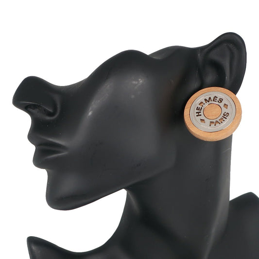 HERMES Earring Wood, Metal Brown/Silver Serie Women Used