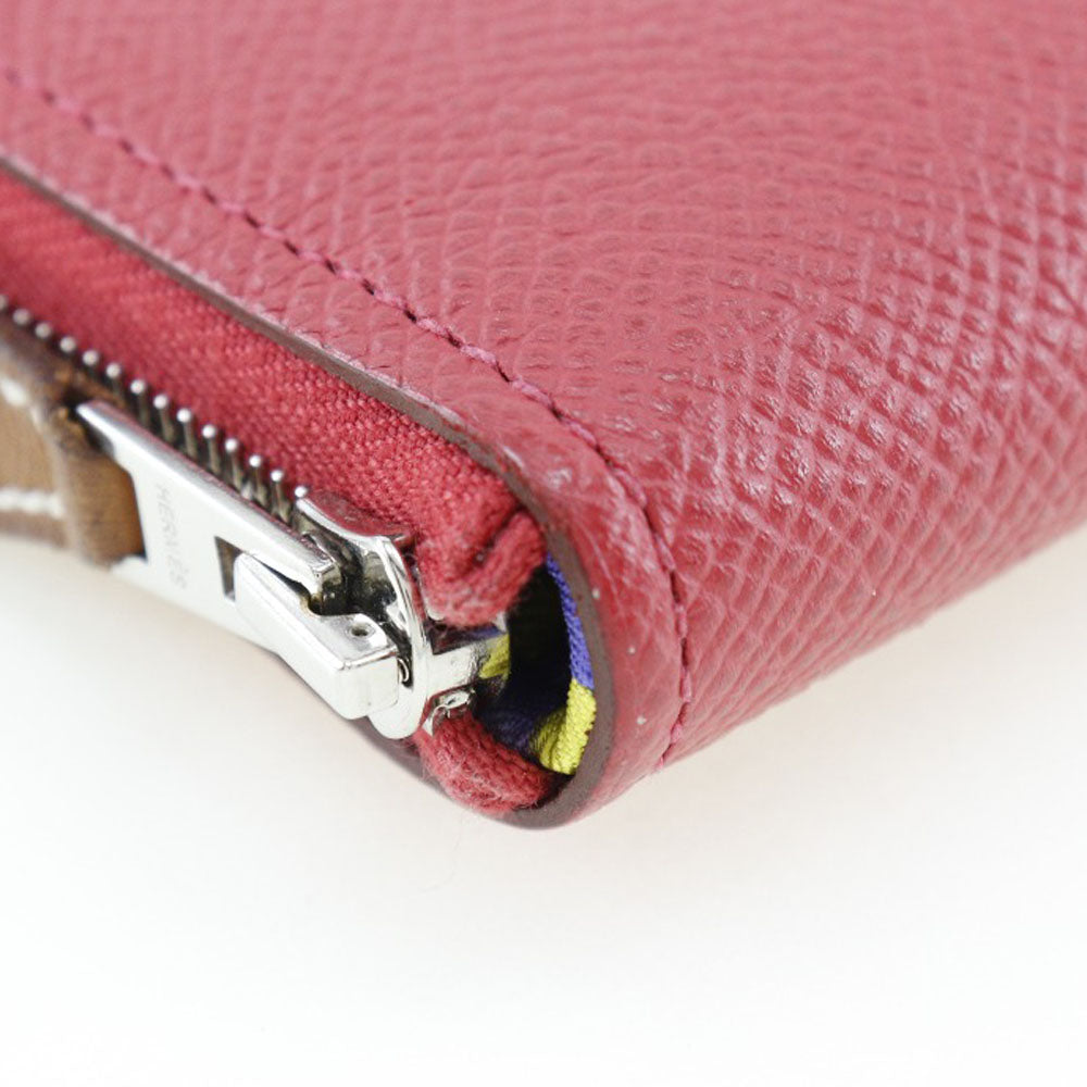 HERMES Long Wallet Purse Epsom, Silk Red-purple azap silk in long Women Used