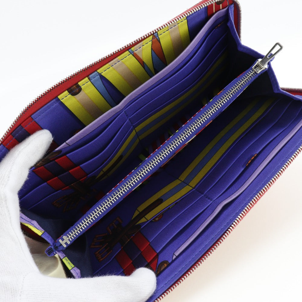 HERMES Long Wallet Purse Epsom, Silk Red-purple azap silk in long Women Used