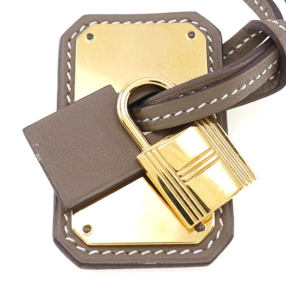 HERMES Necklace Vaux Swift Brown gold Oakley Pendant Women Used