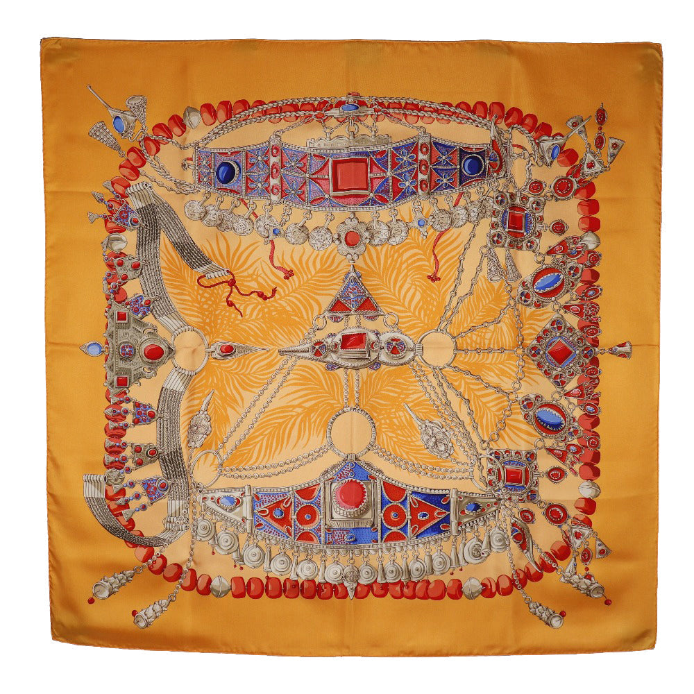 HERMES scarf silk Orange TERRES PRECIEUSES Carre90 Women Used