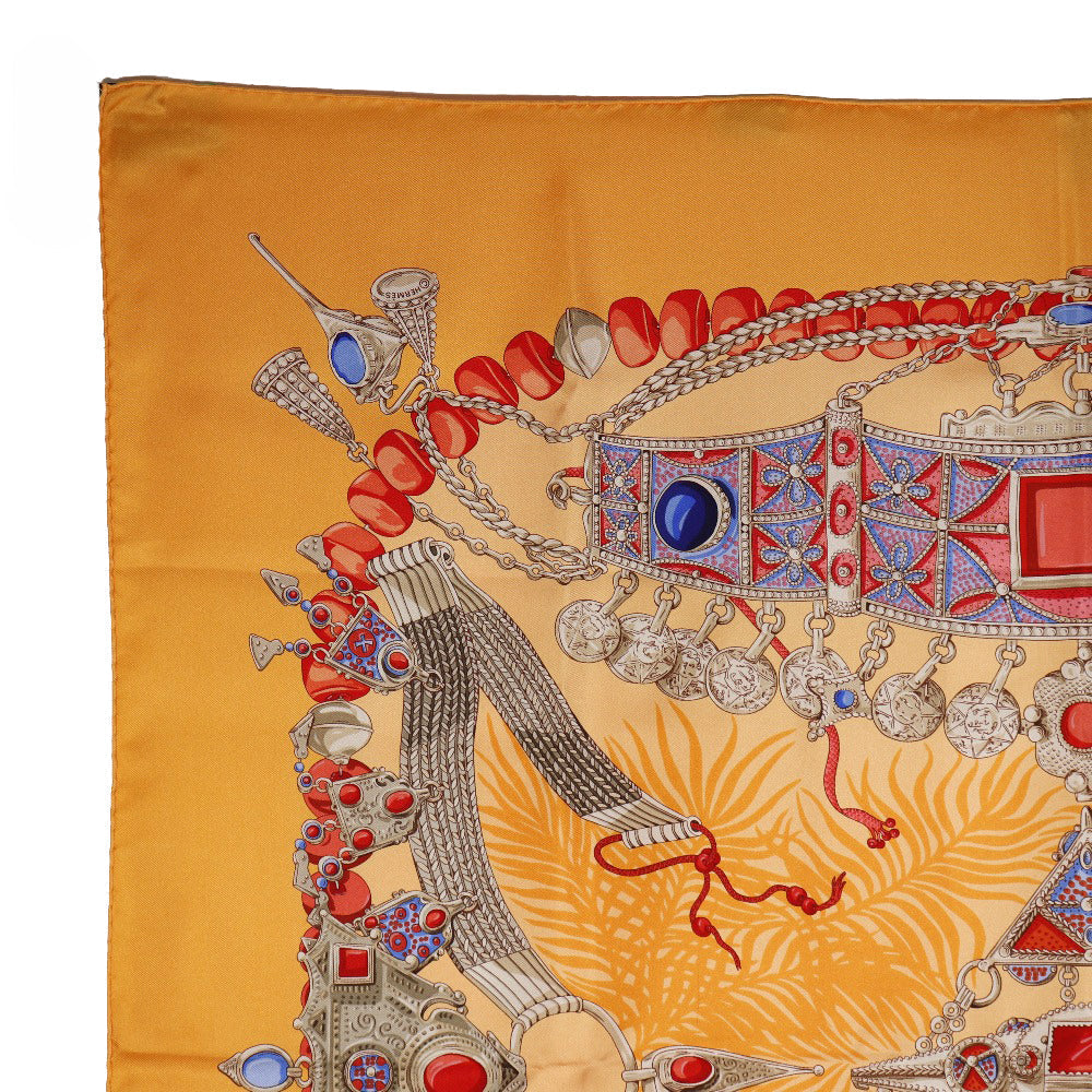 HERMES scarf silk Orange TERRES PRECIEUSES Carre90 Women Used