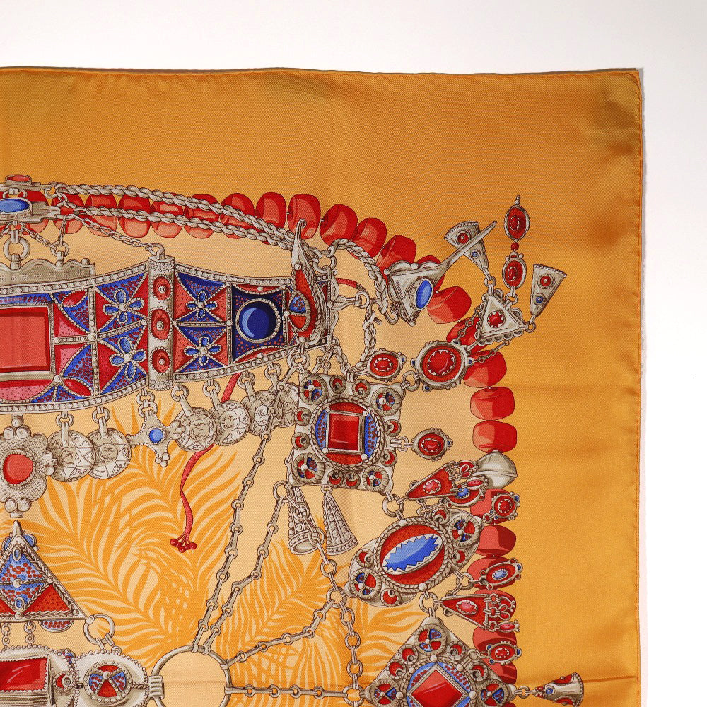 HERMES scarf silk Orange TERRES PRECIEUSES Carre90 Women Used