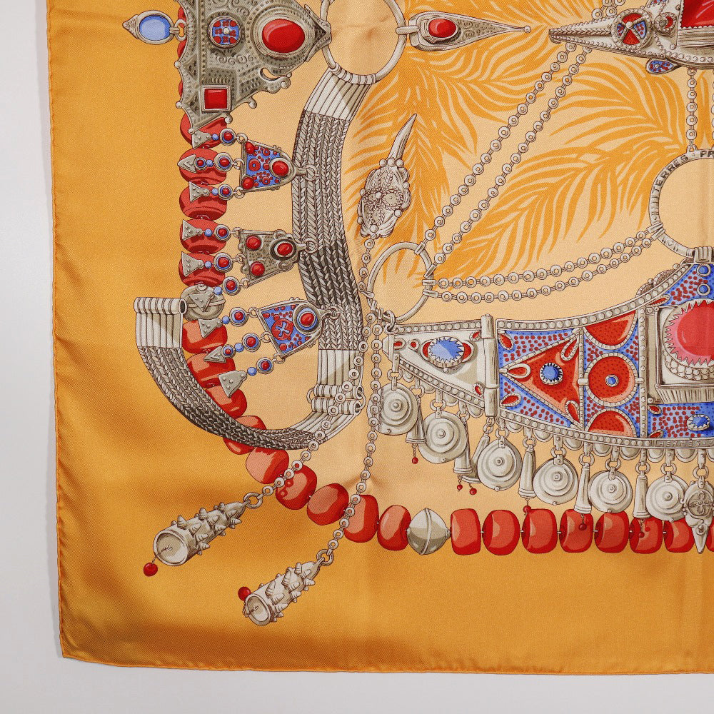 HERMES scarf silk Orange TERRES PRECIEUSES Carre90 Women Used