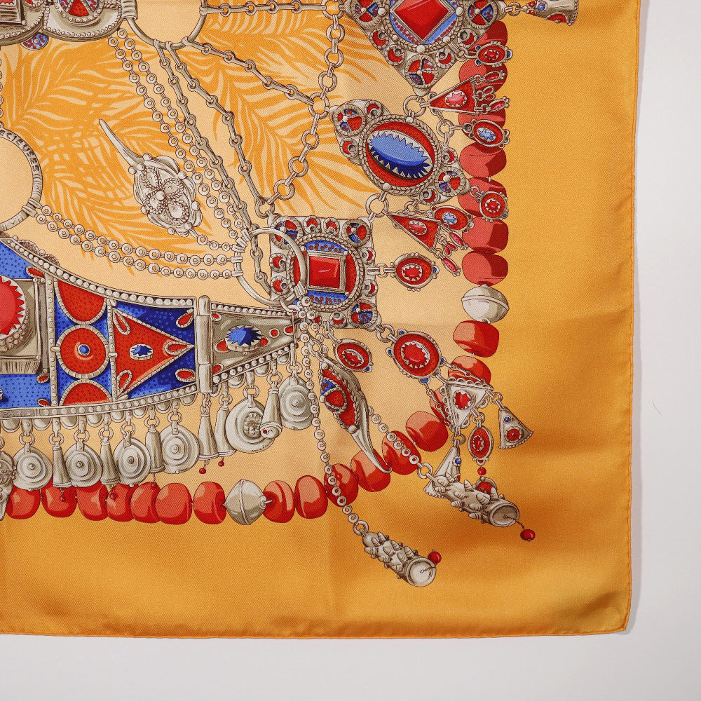 HERMES scarf silk Orange TERRES PRECIEUSES Carre90 Women Used