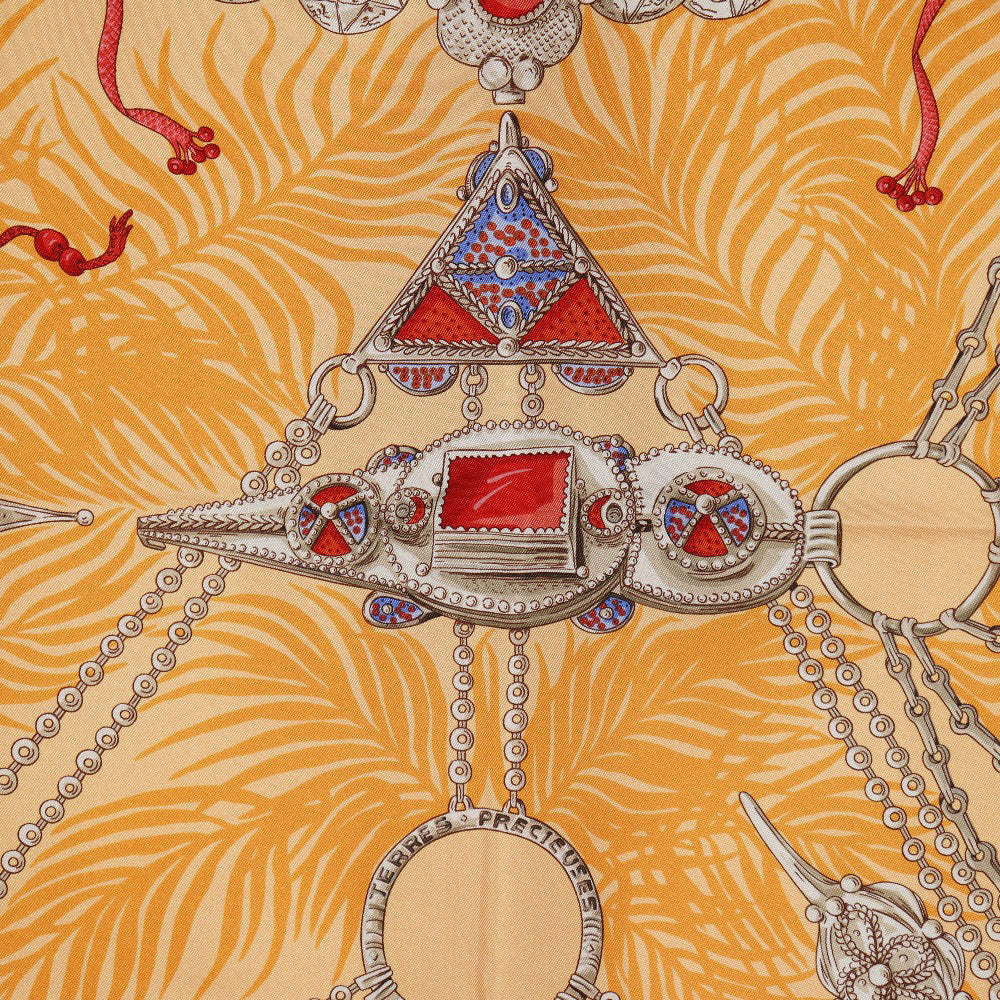 HERMES scarf silk Orange TERRES PRECIEUSES Carre90 Women Used