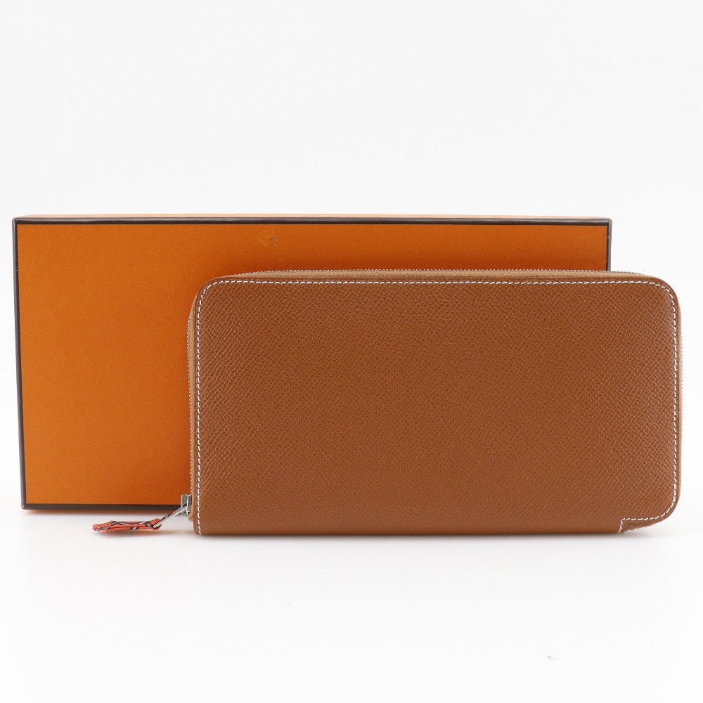 HERMES Long Wallet Purse Epsom Brown Azap silk in Women Used
