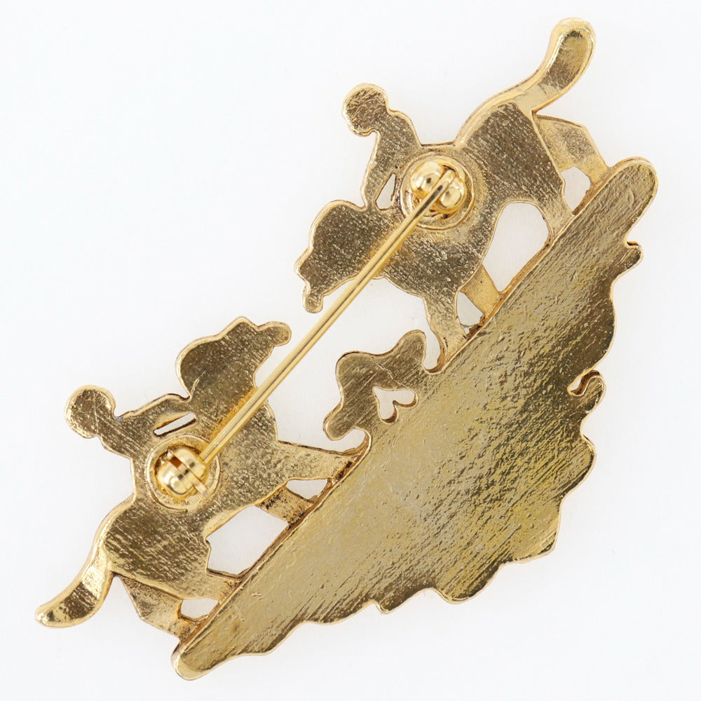 HERMES Brooch Plated Gold wine-red Cloisonne dog and girl Women Used