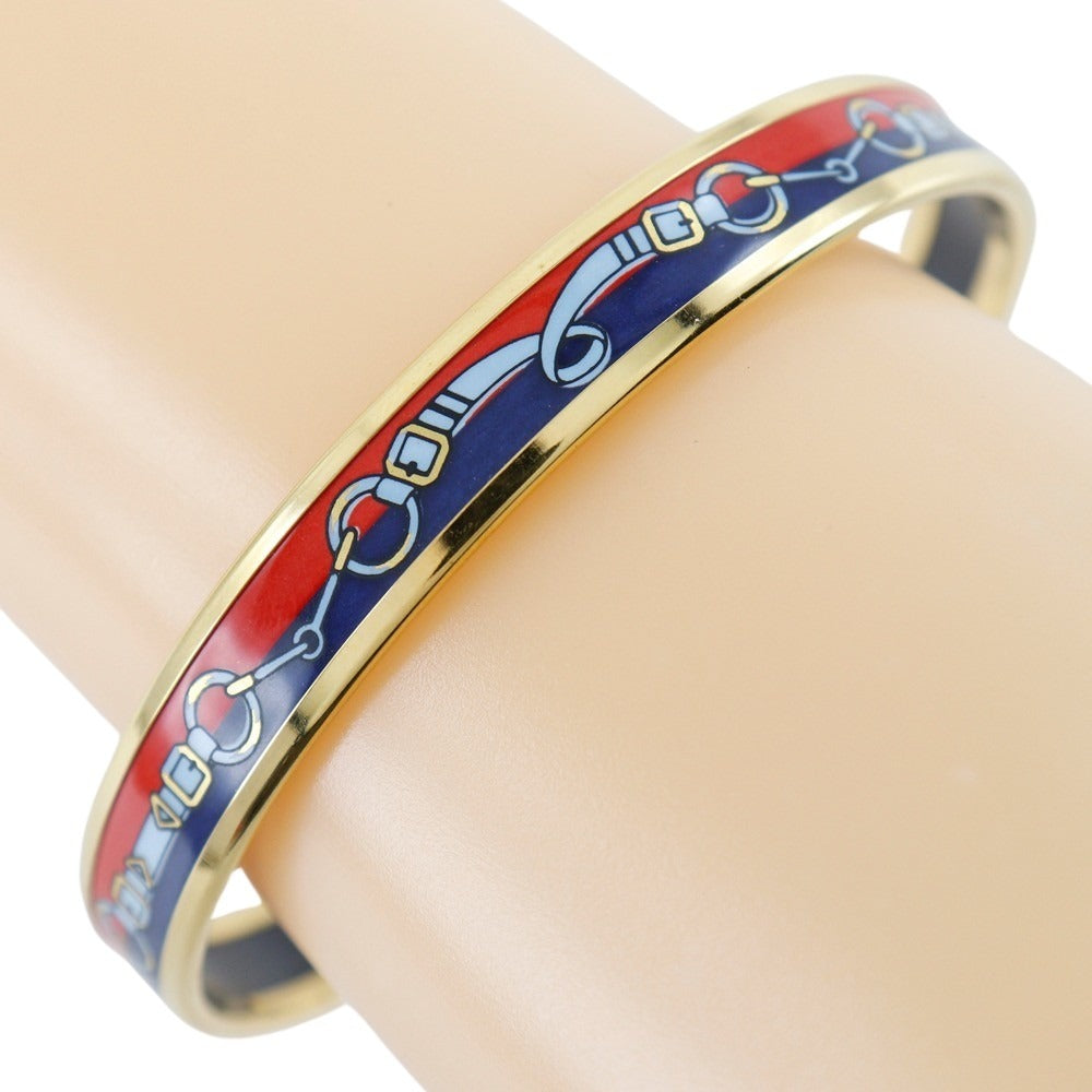 HERMES Bangle Plated Gold Red Cloisonne Emile Women Used