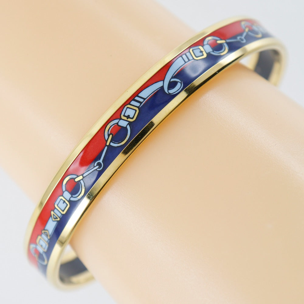 HERMES Bangle Plated Gold Red Cloisonne Emile Women Used