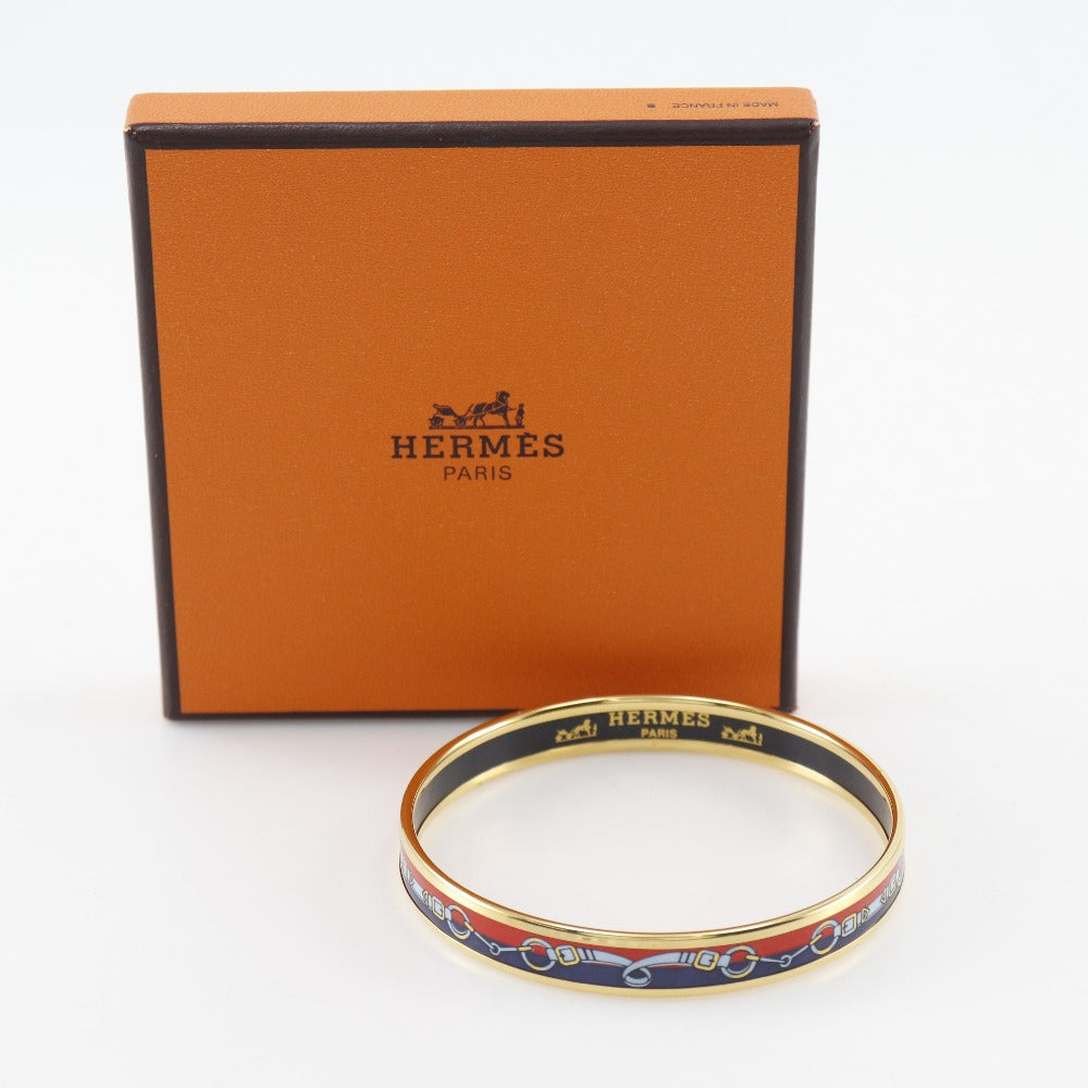HERMES Bangle Plated Gold Red Cloisonne Emile Women Used