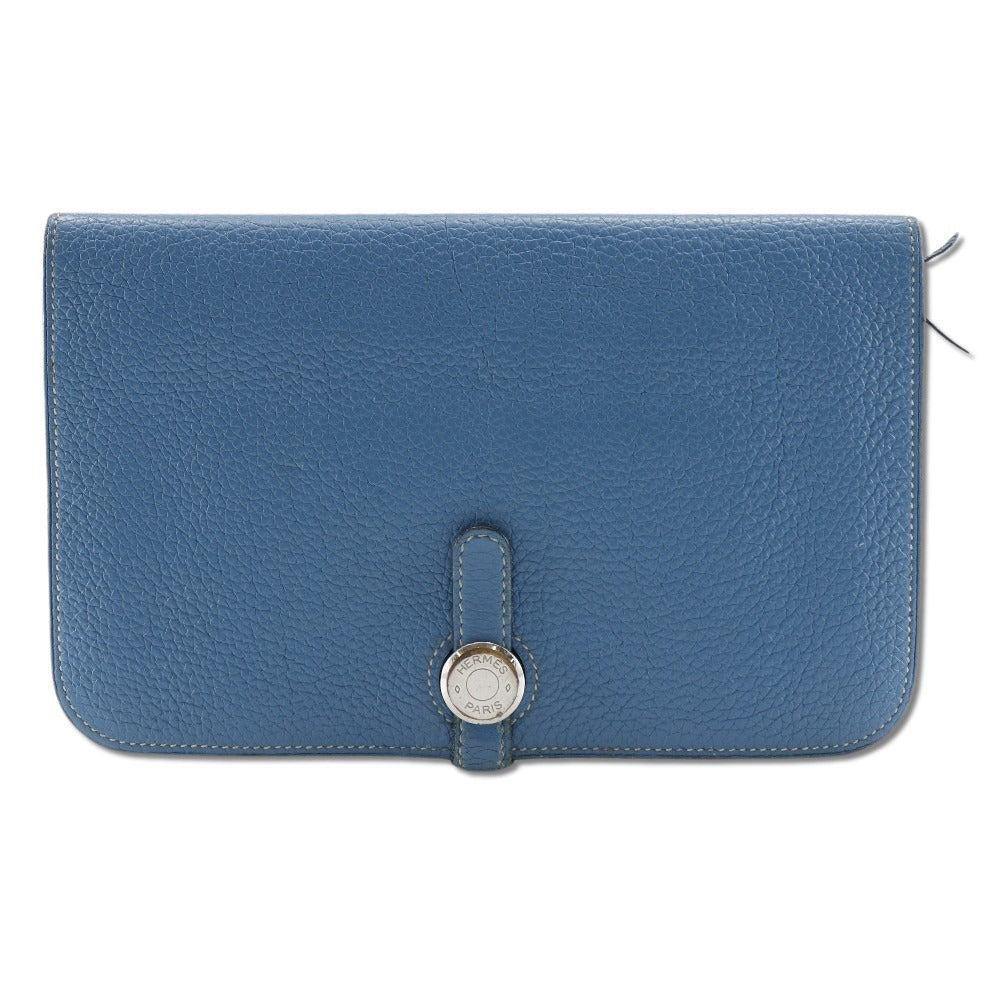 HERMES Long Wallet Purse Togo blue Dogon GM unisex(Unisex) Used