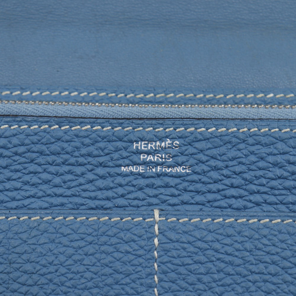 HERMES Long Wallet Purse Togo blue Dogon GM unisex(Unisex) Used