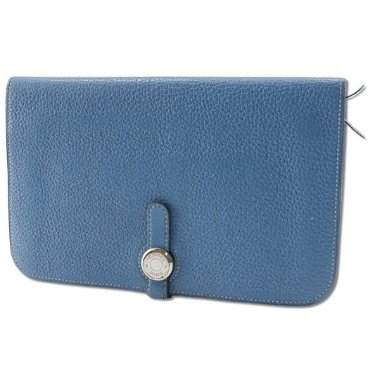 HERMES Long Wallet Purse Togo blue Dogon GM unisex(Unisex) Used