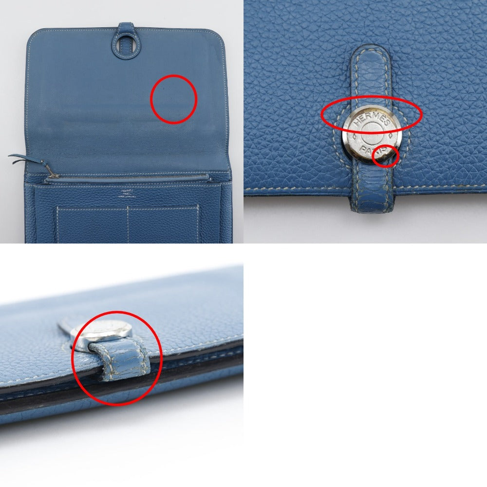 HERMES Long Wallet Purse Togo blue Dogon GM unisex(Unisex) Used