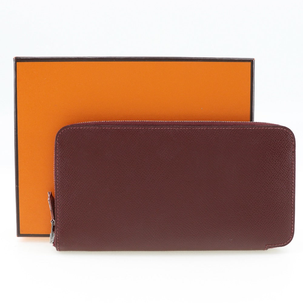 HERMES Long Wallet Purse Epsom wine-red Azap Silk In Long Women Used