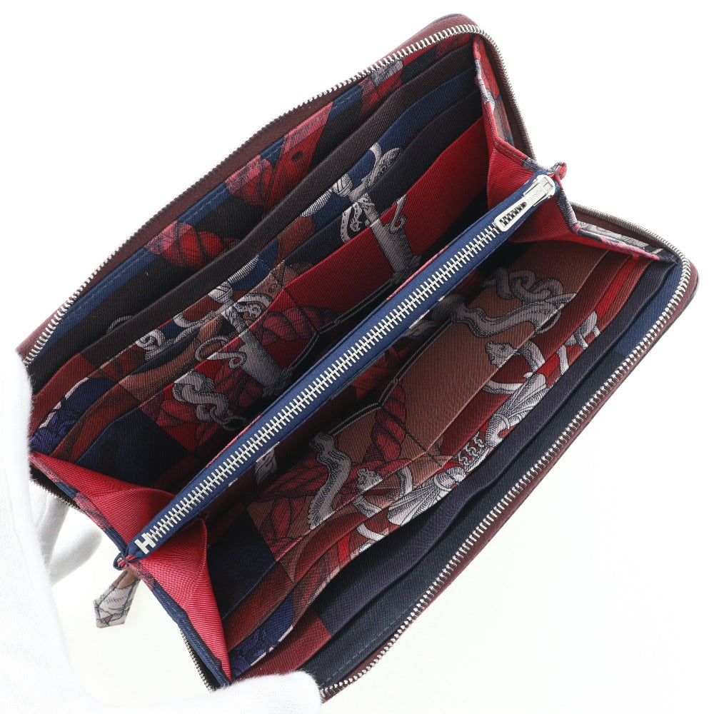 HERMES Long Wallet Purse Epsom wine-red Azap Silk In Long Women Used