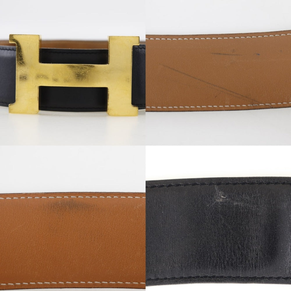 HERMES belt Calfskin black H belt unisex(Unisex) 72 Used