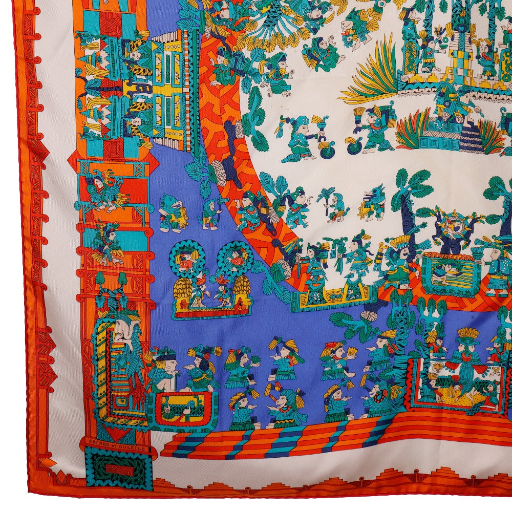HERMES scarf silk Blue ASTRES et SOLEILS Celestial bodies and the sun Carre90 Women Used
