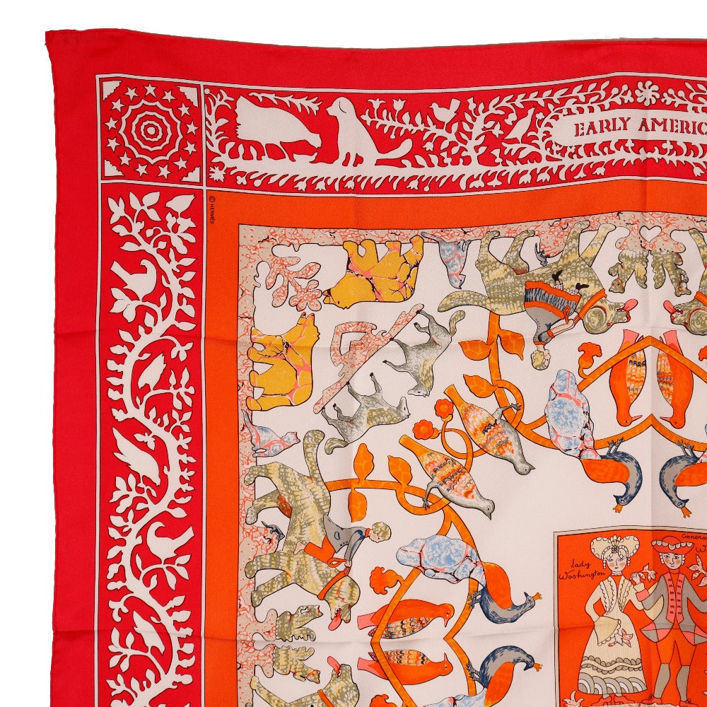 HERMES scarf silk Red EARLY AMERICA Good old America Carre90 Women Used
