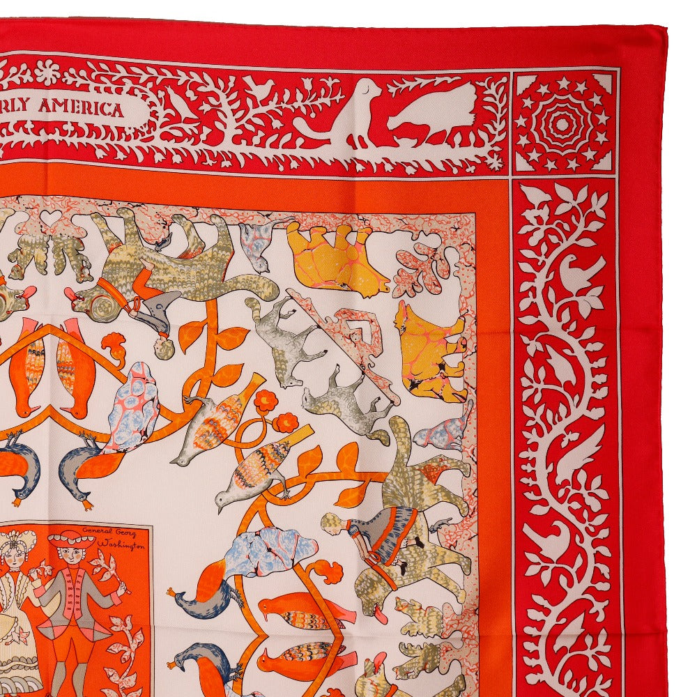 HERMES scarf silk Red EARLY AMERICA Good old America Carre90 Women Used