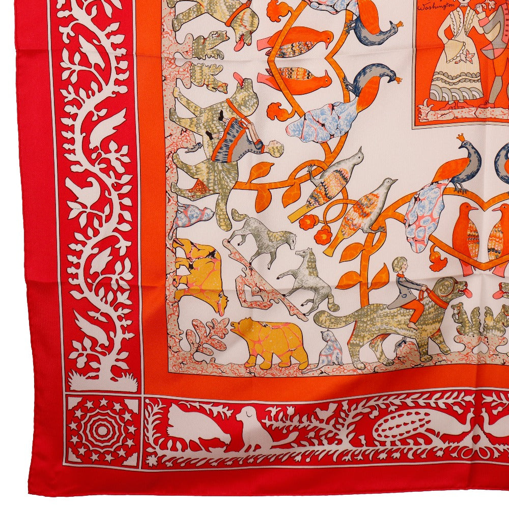 HERMES scarf silk Red EARLY AMERICA Good old America Carre90 Women Used