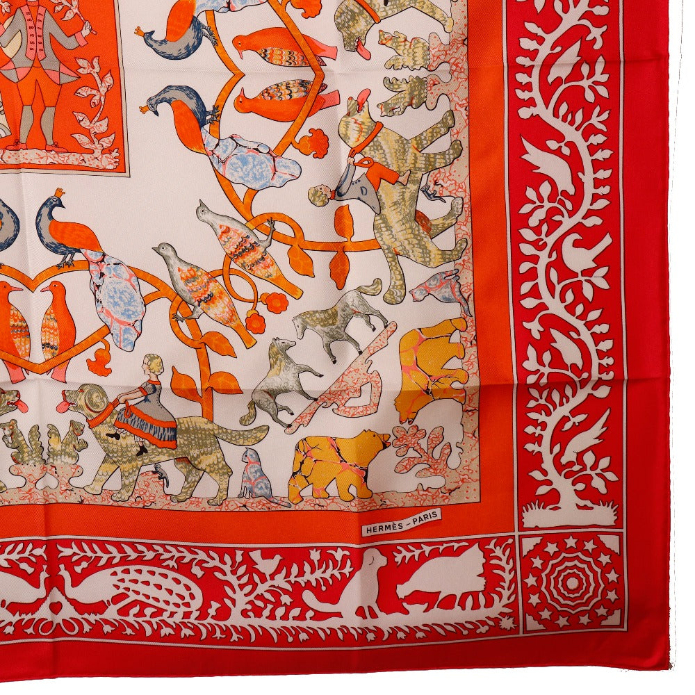 HERMES scarf silk Red EARLY AMERICA Good old America Carre90 Women Used