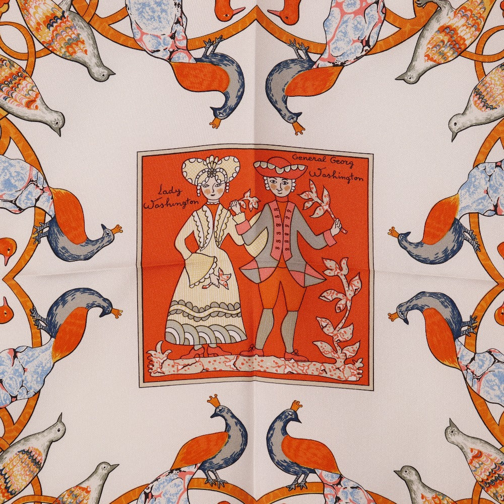 HERMES scarf silk Red EARLY AMERICA Good old America Carre90 Women Used