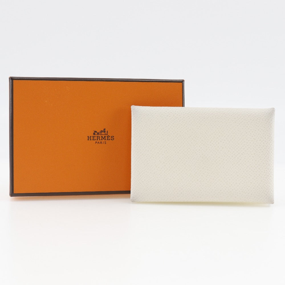 HERMES Card Case Epsom White Calvi unisex(Unisex) Used