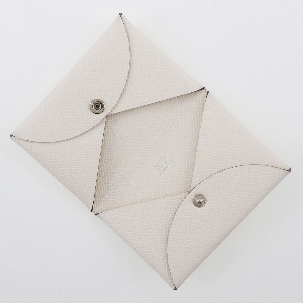 HERMES Card Case Epsom White Calvi unisex(Unisex) Used