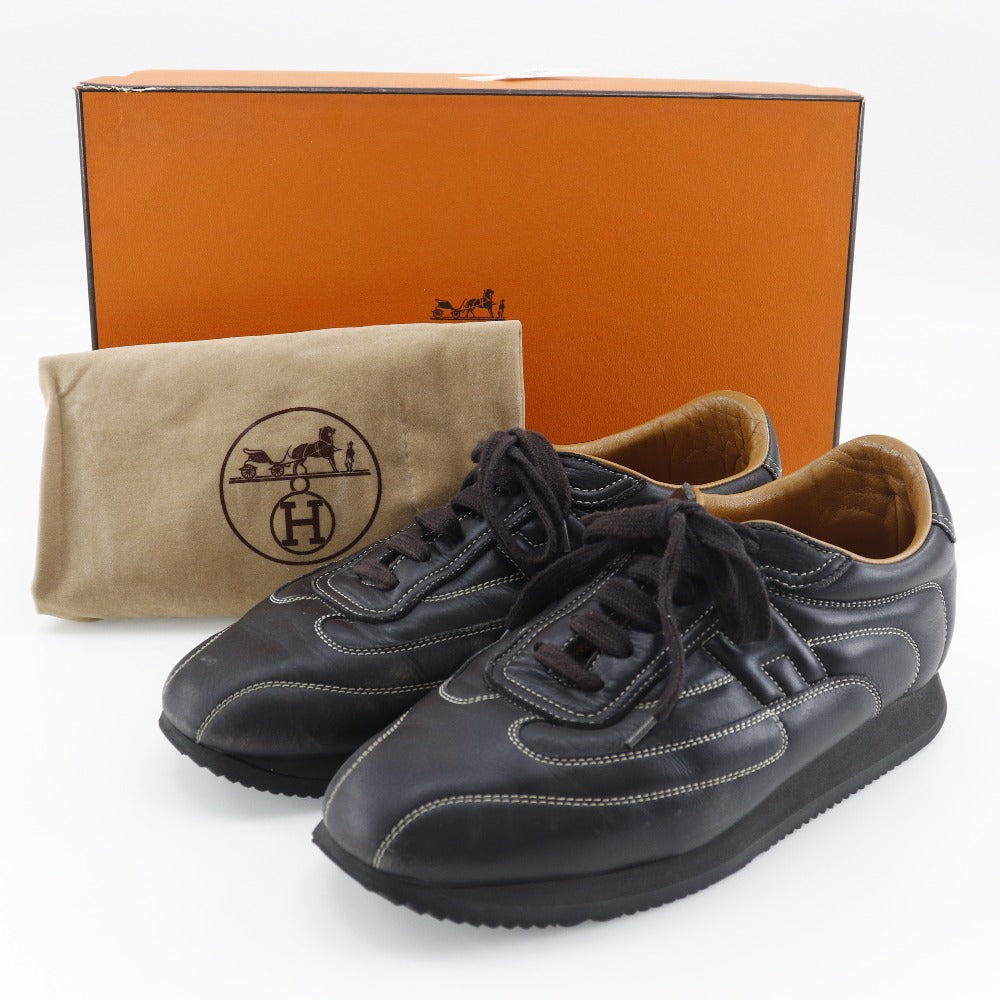 HERMES sneakers leather black quick mens 41 Used