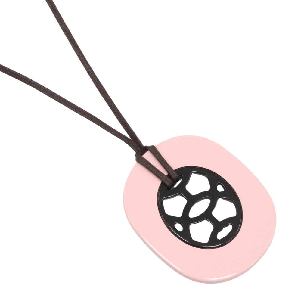 HERMES Necklace Buffalo horn Pink/Brown Lift GM Women Used