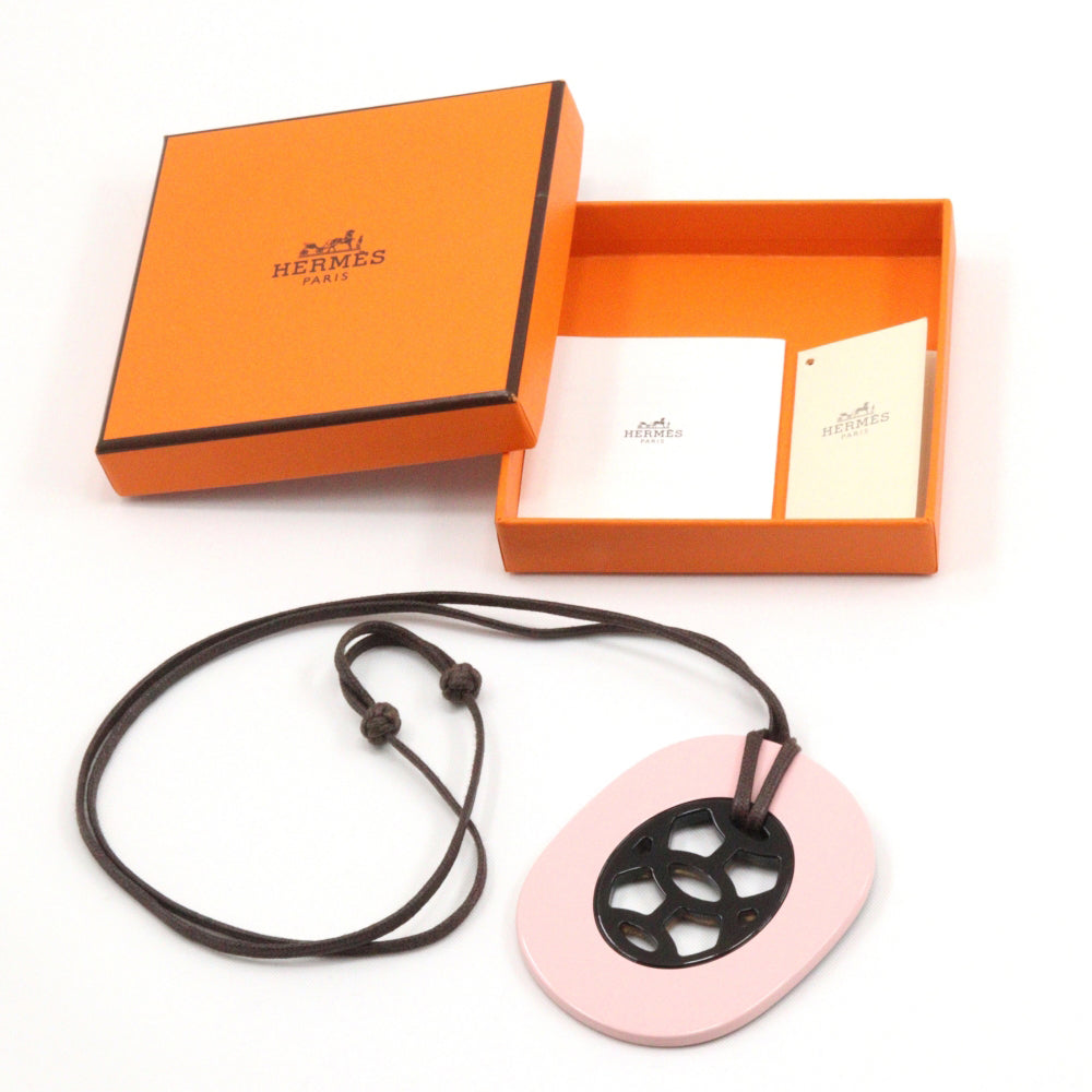 HERMES Necklace Buffalo horn Pink/Brown Lift GM Women Used