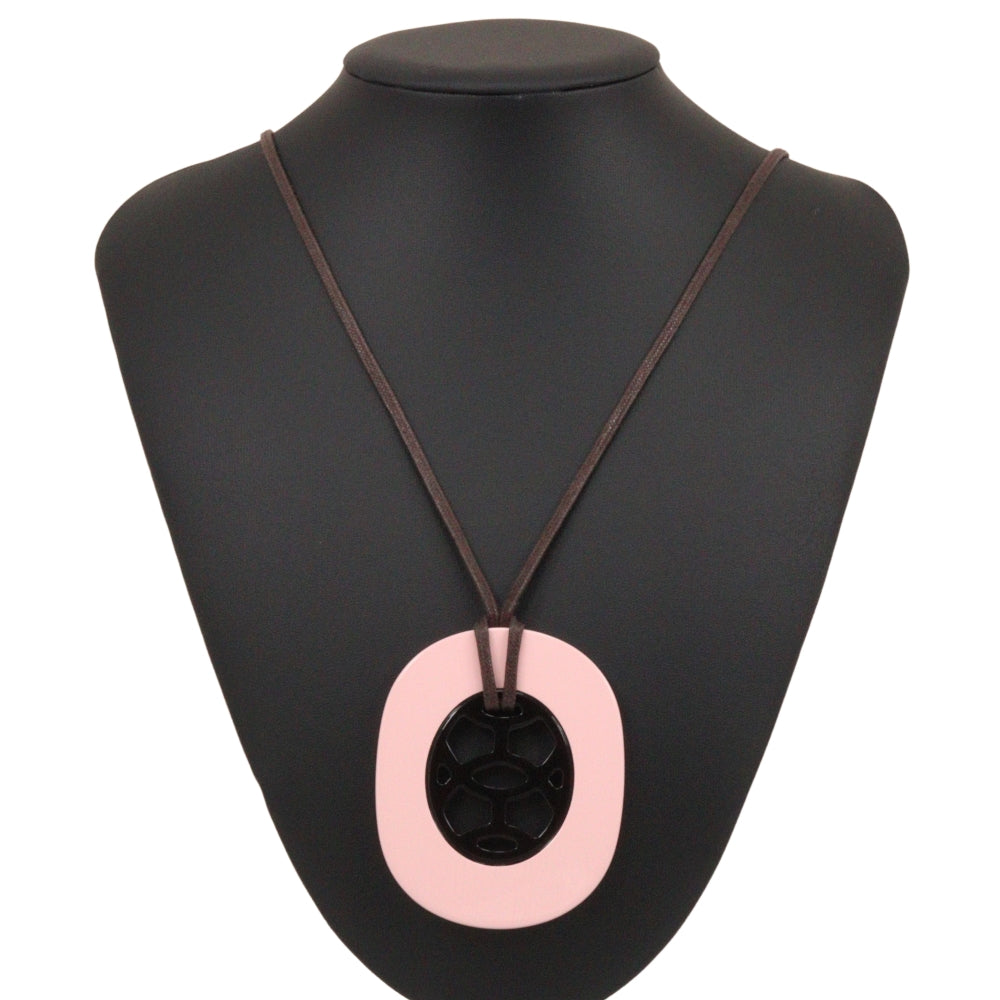 HERMES Necklace Buffalo horn Pink/Brown Lift GM Women Used