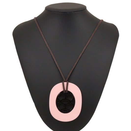 HERMES Necklace Buffalo horn Pink/Brown Lift GM Women Used