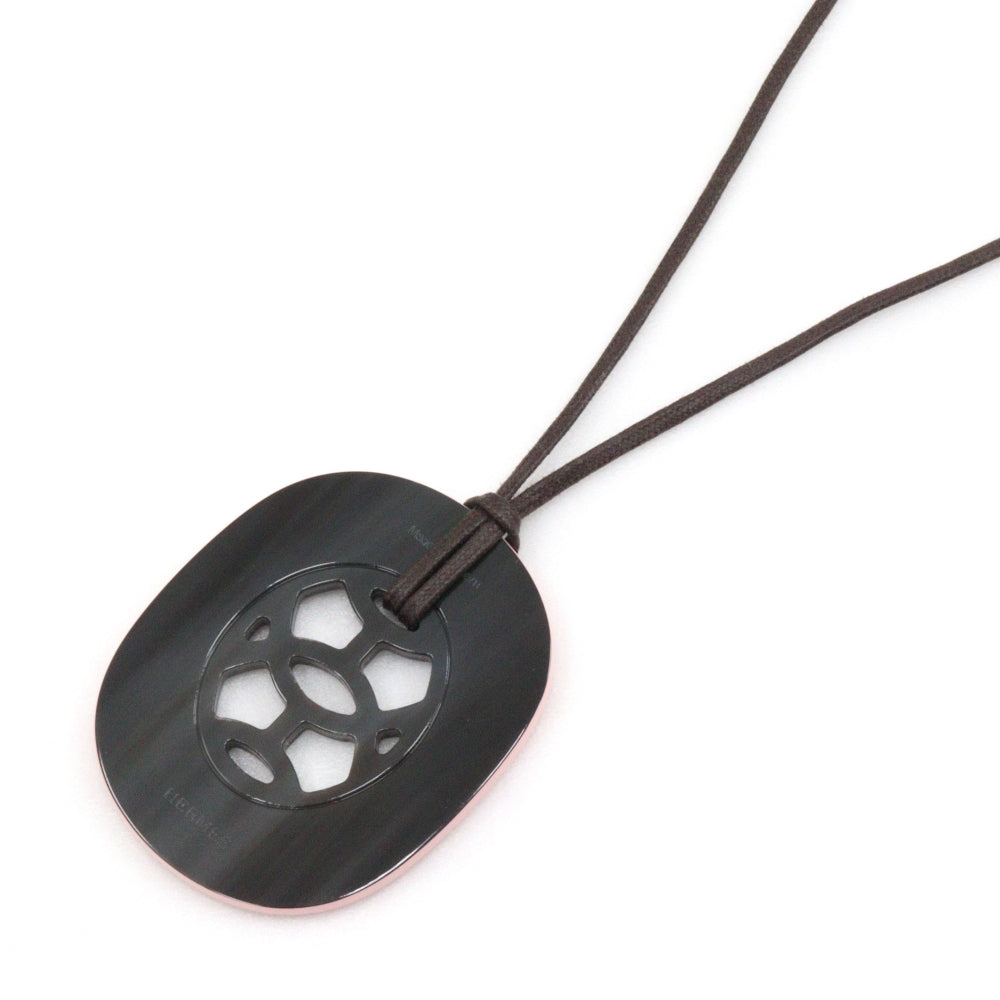 HERMES Necklace Buffalo horn Pink/Brown Lift GM Women Used