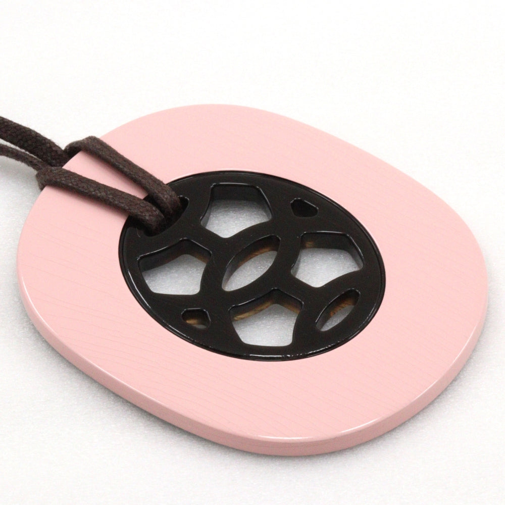 HERMES Necklace Buffalo horn Pink/Brown Lift GM Women Used