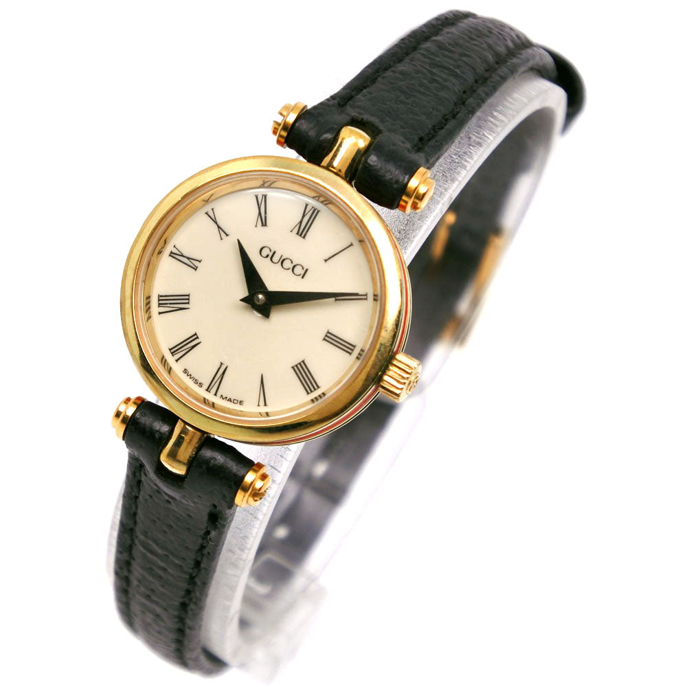 GUCCI Watches Quartz Plated Gold , Leather beige Sherry Ivory dial