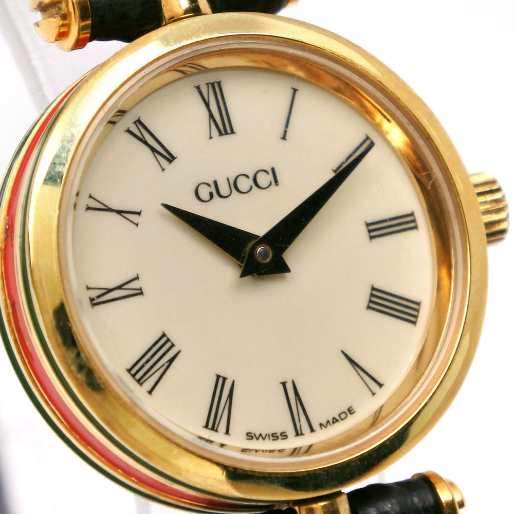 GUCCI Watches Quartz Plated Gold , Leather beige Sherry Ivory dial