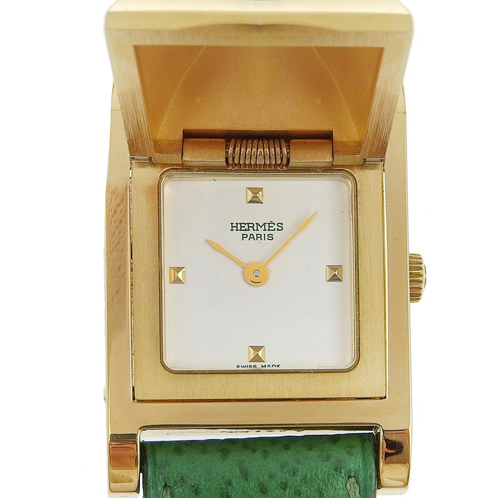 HERMES Watches Quartz ME1.201 Plated Gold , Leather gold Medor White dial Women Used