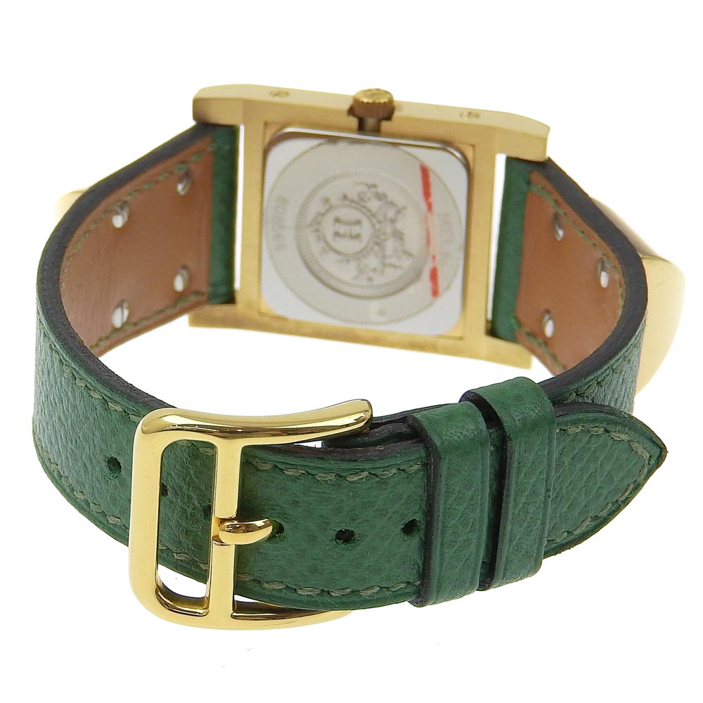 HERMES Watches Quartz ME1.201 Plated Gold , Leather gold Medor White dial Women Used