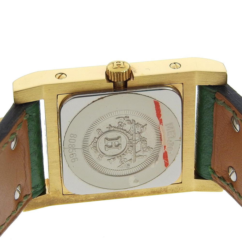 HERMES Watches Quartz ME1.201 Plated Gold , Leather gold Medor White dial Women Used