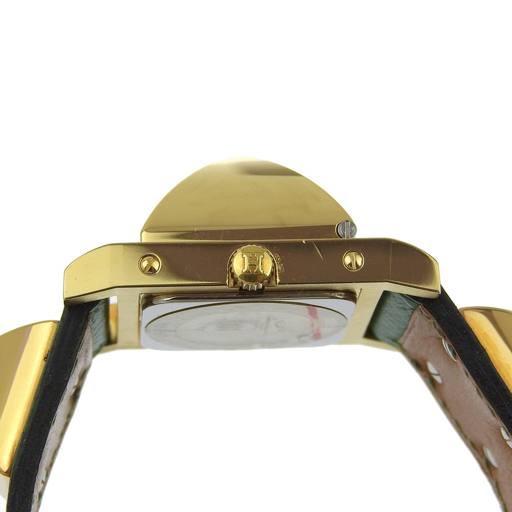 HERMES Watches Quartz ME1.201 Plated Gold , Leather gold Medor White dial Women Used