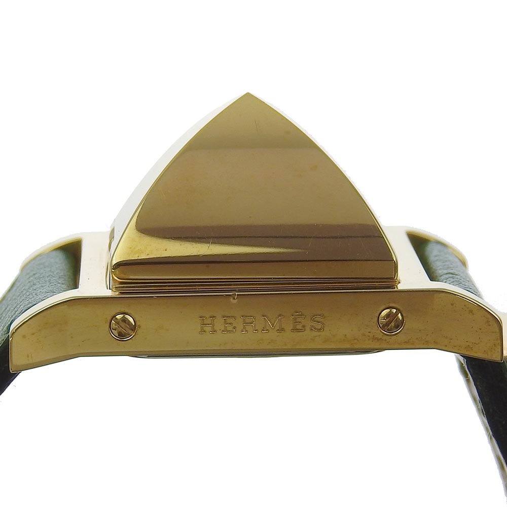 HERMES Watches Quartz ME1.201 Plated Gold , Leather gold Medor White dial Women Used