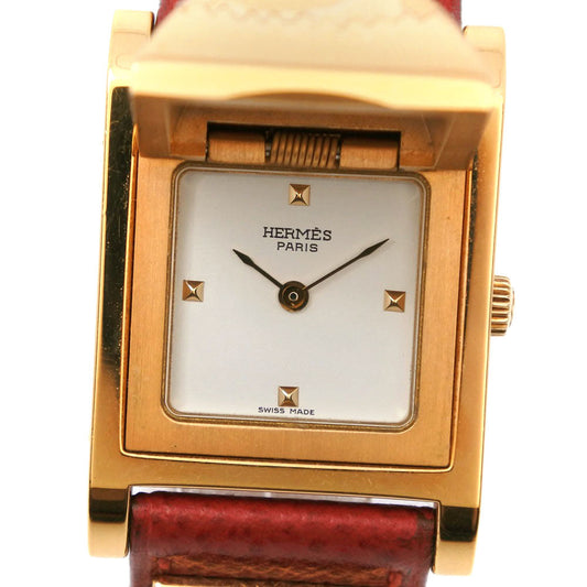 HERMES Watches Quartz Plated Gold , Leather Red Medor White dial Women Used