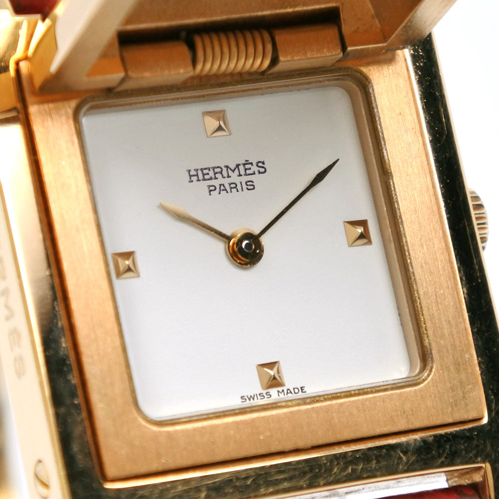HERMES Watches Quartz Plated Gold , Leather Red Medor White dial Women Used