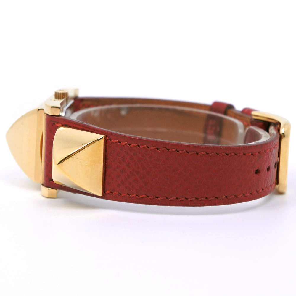 HERMES Watches Quartz Plated Gold , Leather Red Medor White dial Women Used