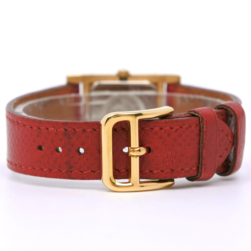 HERMES Watches Quartz Plated Gold , Leather Red Medor White dial Women Used